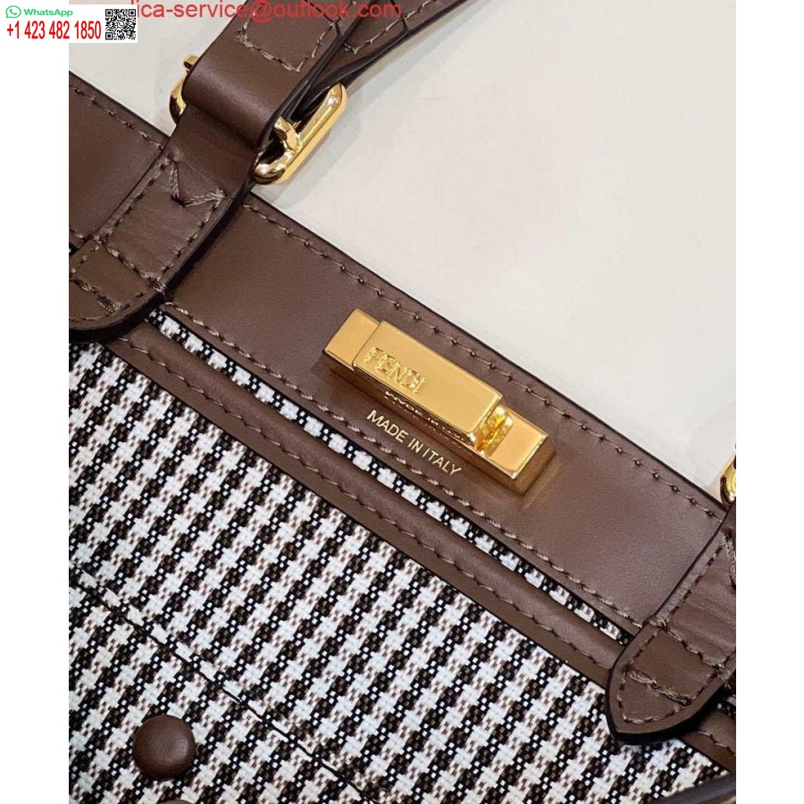 копия Fendi 8bh374 X-tote коричневого цвета из шерсти с узором "гусиные лапки" и вышивкой Ff 8589