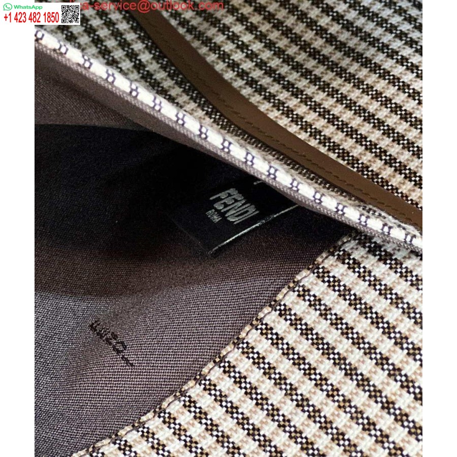 копия Fendi 8bh374 X-tote коричневого цвета из шерсти с узором "гусиные лапки" и вышивкой Ff 8589