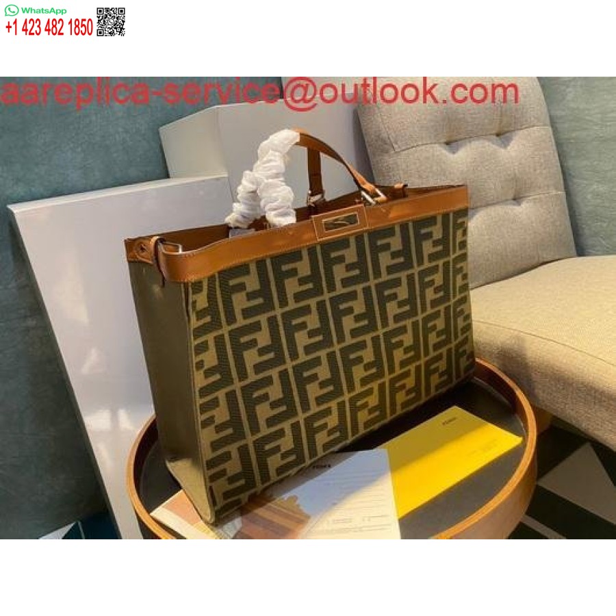 реплика Fendi 8bh374 Fendi Peekaboo X-tote зелена платнена чанта кафява