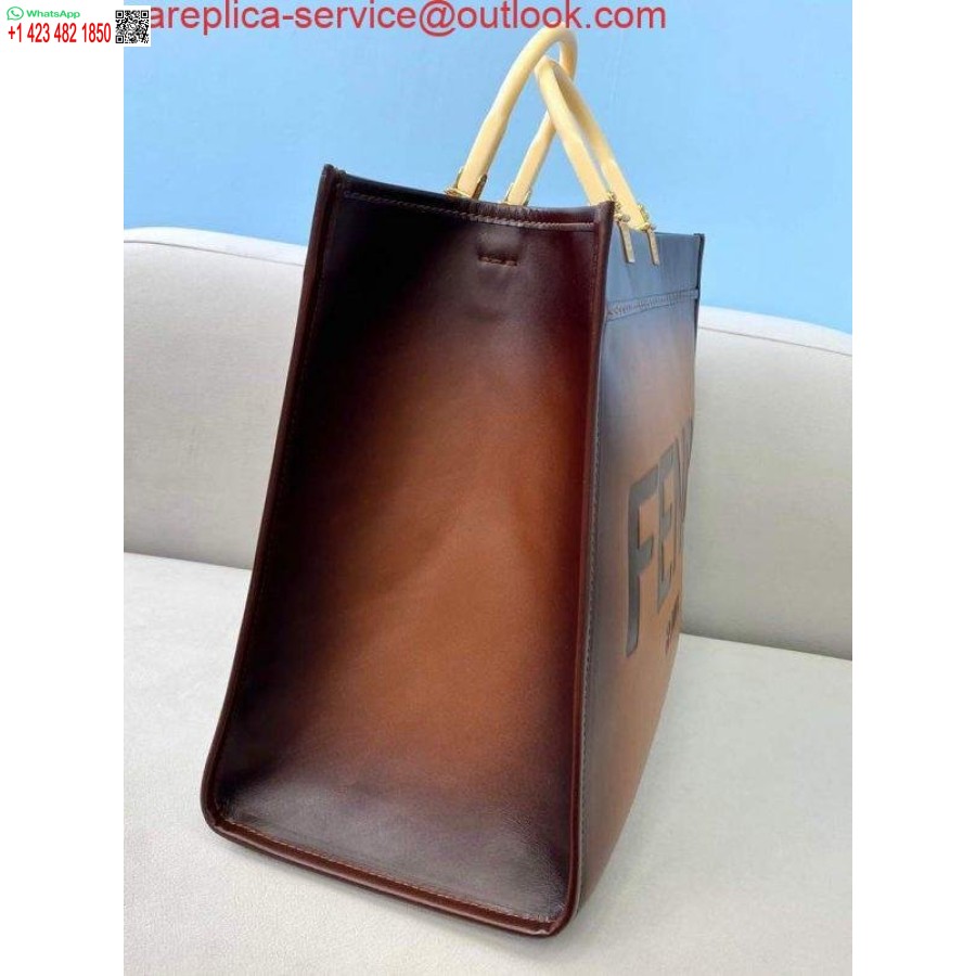 Replica Fendi 8bh372 Sunshine Iso Luonnonvärinen Nahkainen Ostoskassi 80009l Tummanruskea