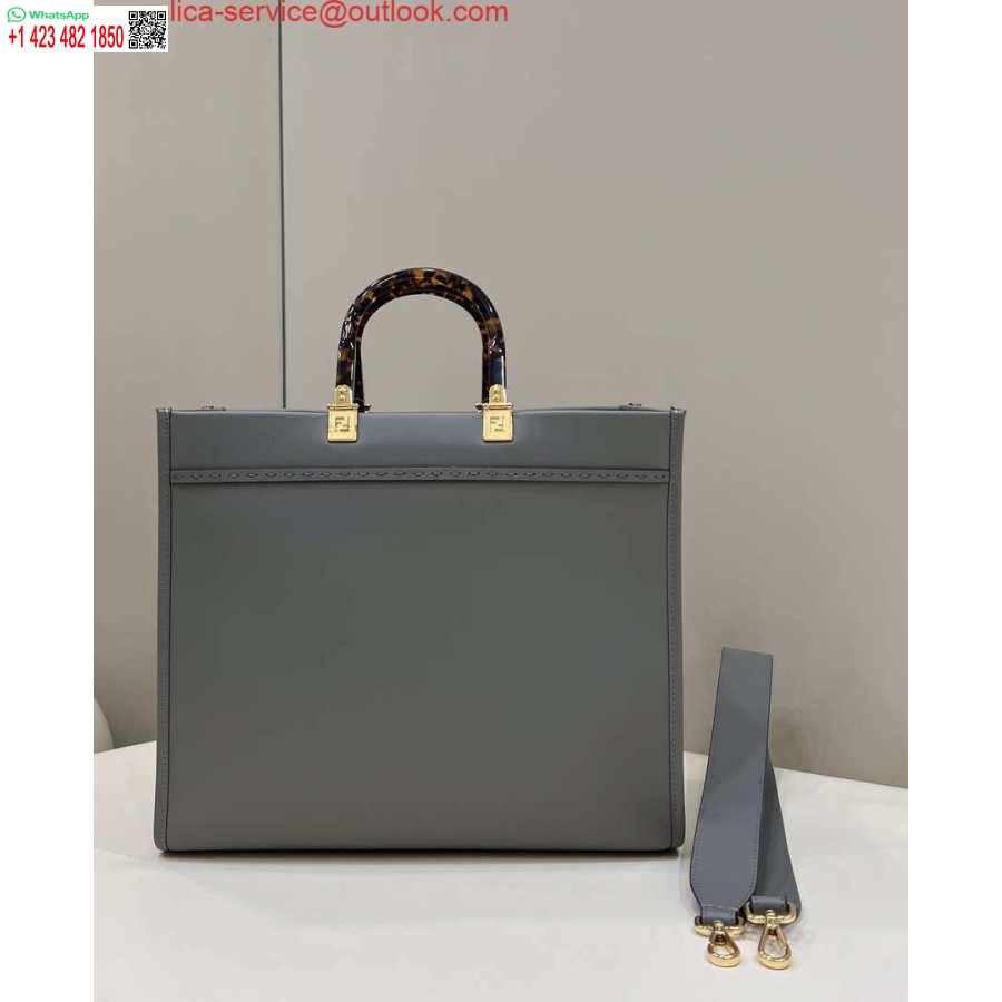 реплика Fendi 8bh372 Sunshine голяма чанта от сива кожа Shopper 8266l