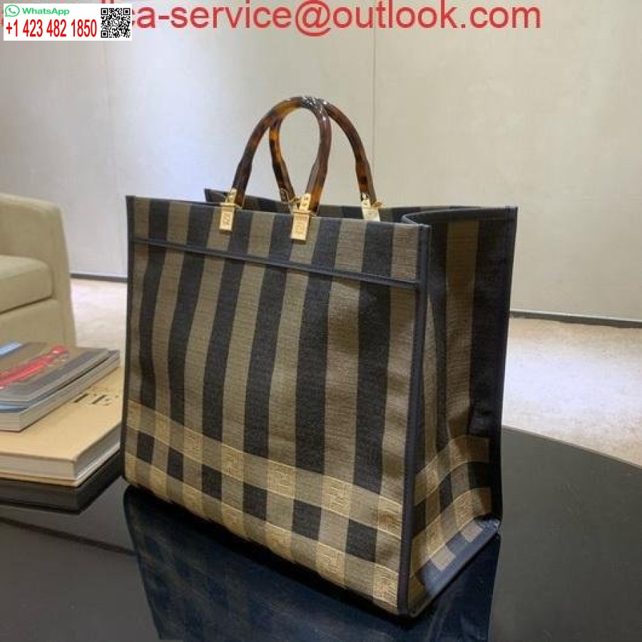 реплика Fendi 8bh372 голяма слънчева пазарска чанта Fendi от кафяв плат