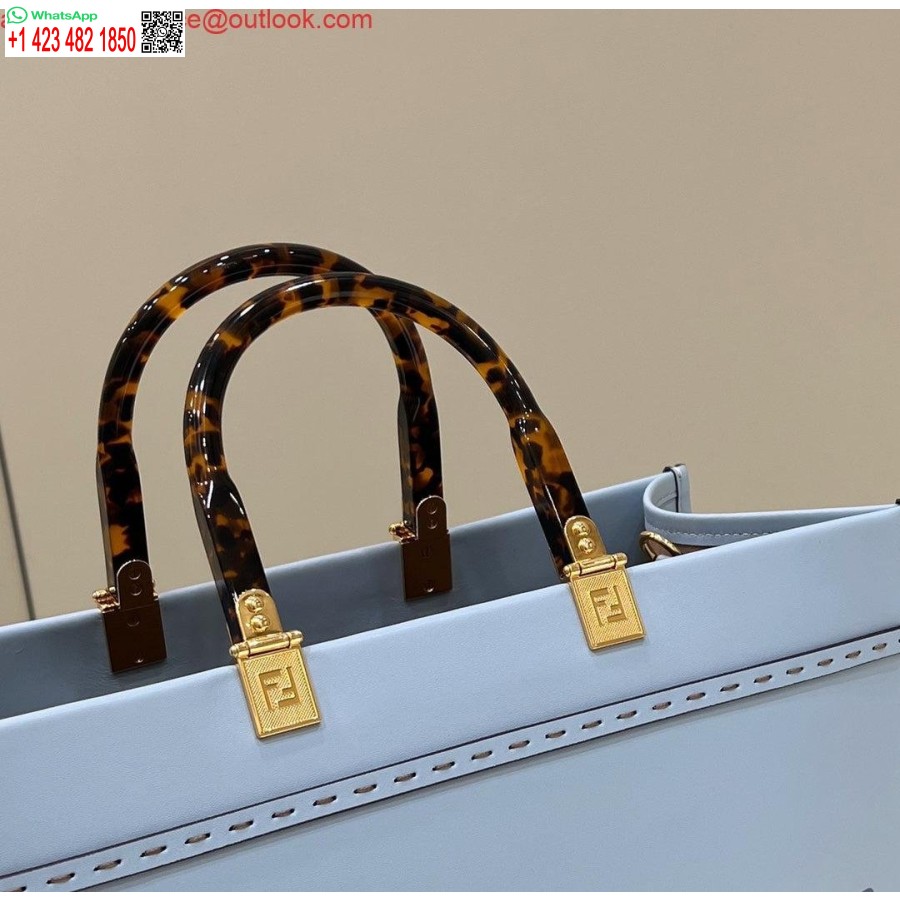 Реплика сумки Fendi 8266s Sunshine среднего размера 8bh386 светло-синего кожаного шоппера