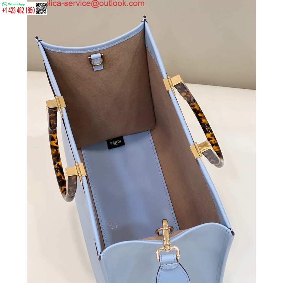 Реплика сумки Fendi 8266s Sunshine среднего размера 8bh386 светло-синего кожаного шоппера