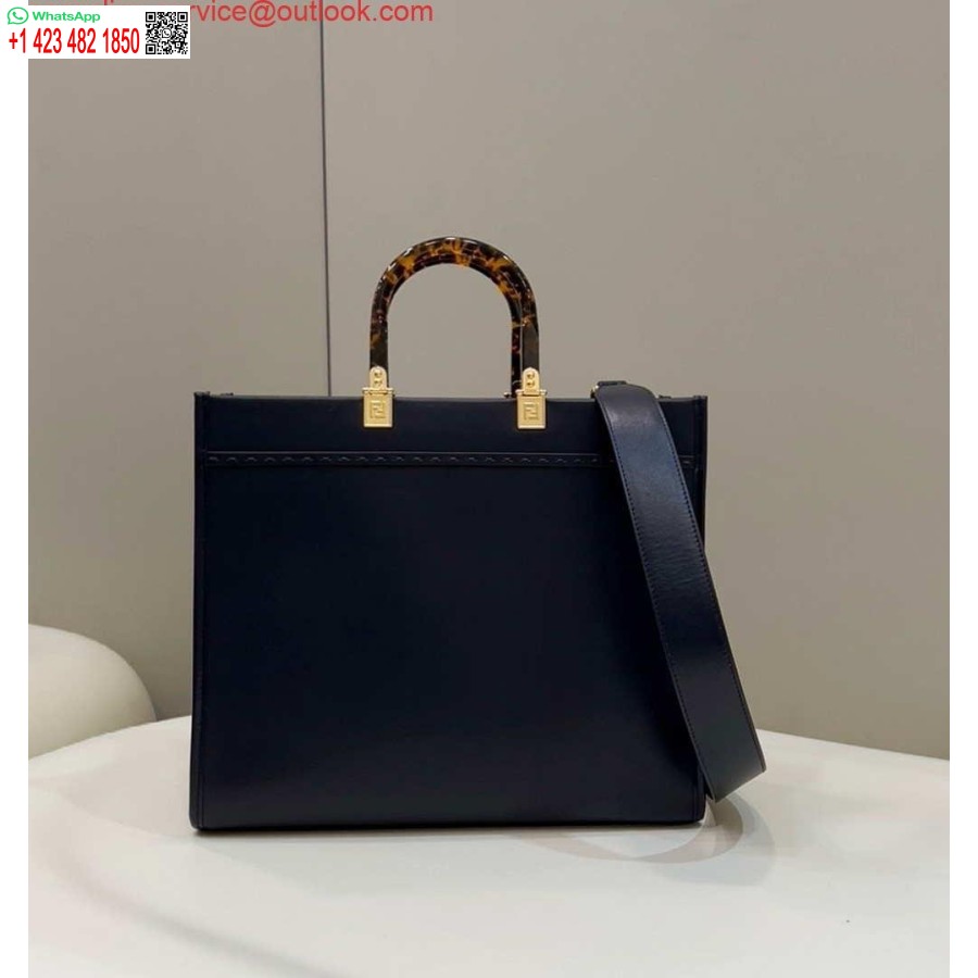 реплика Fendi 8266s слънчева средна чанта 8bh386 черна кожена пазаруваща чанта