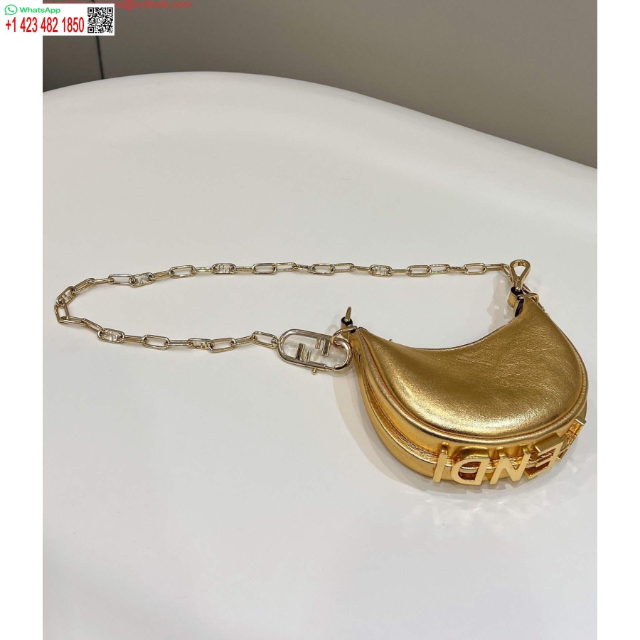 Replika Fendi 7as089 Nano Fendigrafija Auksinis Odinis žavesys 80056s