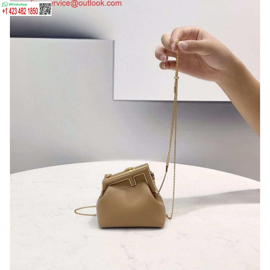 ρεπλίκα Fendi 7as051 Nano Fendi πρώτο γούρι σε δέρμα νάπα βερίκοκο