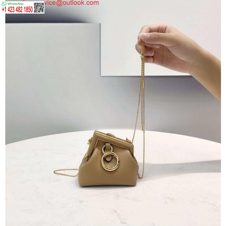 ρεπλίκα Fendi 7as051 Nano Fendi πρώτο γούρι σε δέρμα νάπα βερίκοκο