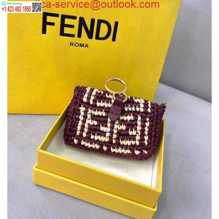Replica Fendi 7ar844 Nano Patonki Charmia Viininpunainen Raffia Charmia