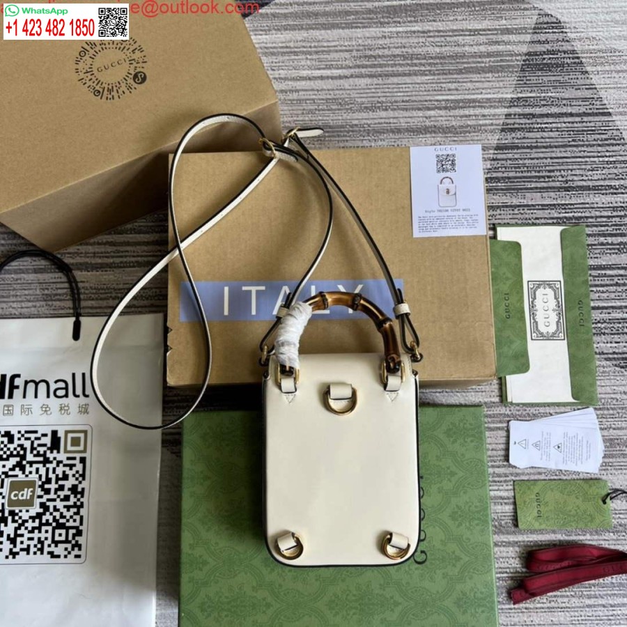 نسخة طبق الأصل غوتشي 702106 حقيبة يد صغيرة من الخيزران الأبيض