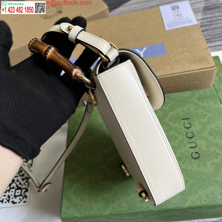 نسخة طبق الأصل غوتشي 702106 حقيبة يد صغيرة من الخيزران الأبيض