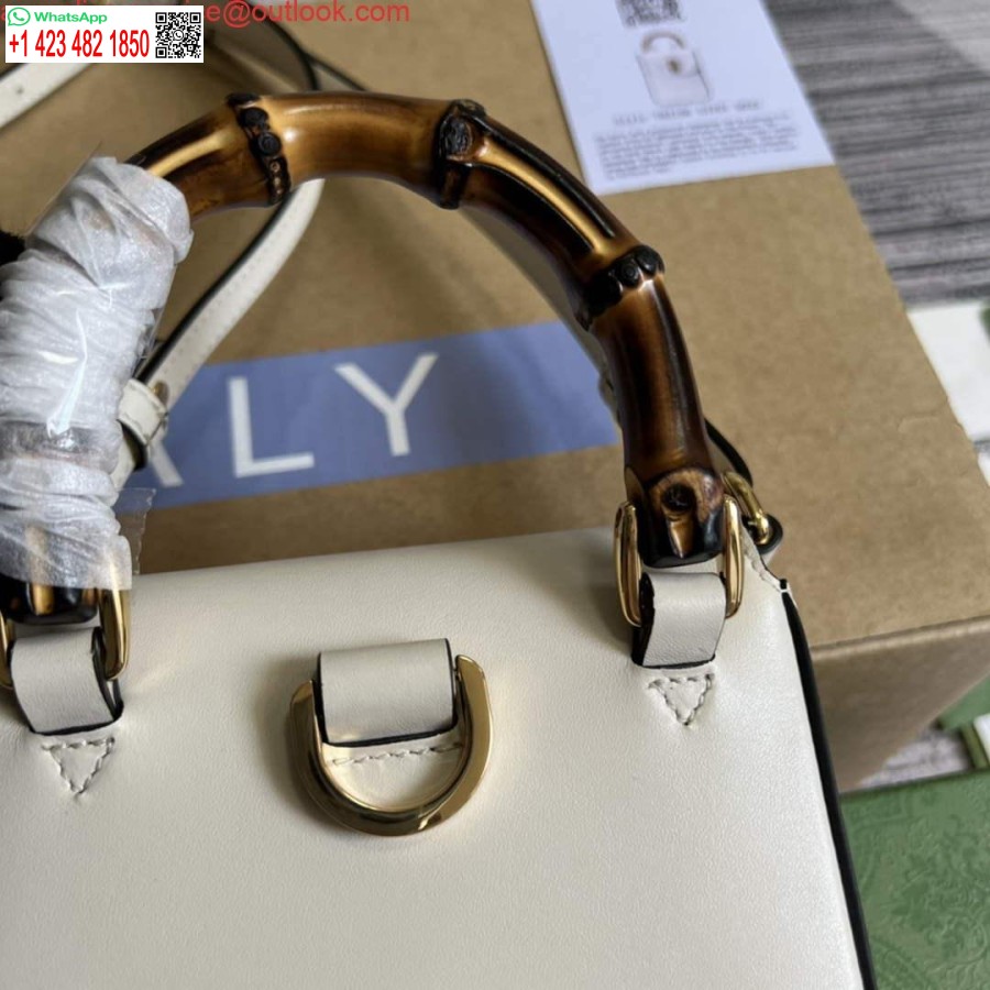 نسخة طبق الأصل غوتشي 702106 حقيبة يد صغيرة من الخيزران الأبيض