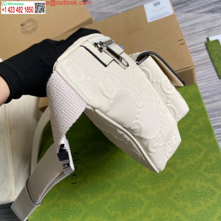 Replica Gucci 645093 Gg Reljefi Jostas Soma Balta Gg Reljefa āda