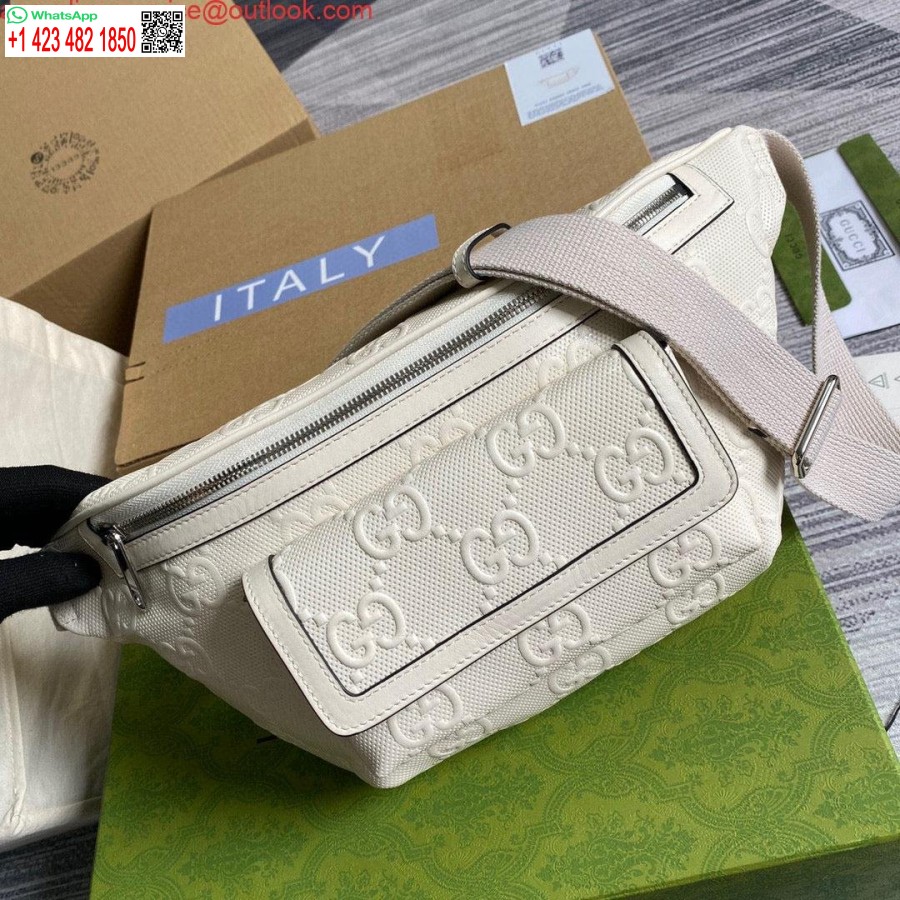 Replica Gucci 645093 Gg Reljefi Jostas Soma Balta Gg Reljefa āda
