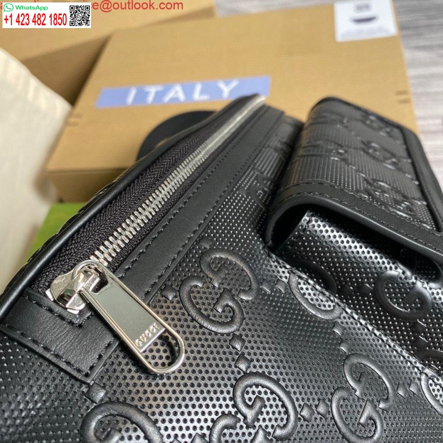 Replica Gucci 645093 Gg Reljefi Jostas Soma Melna Gg Reljefa āda