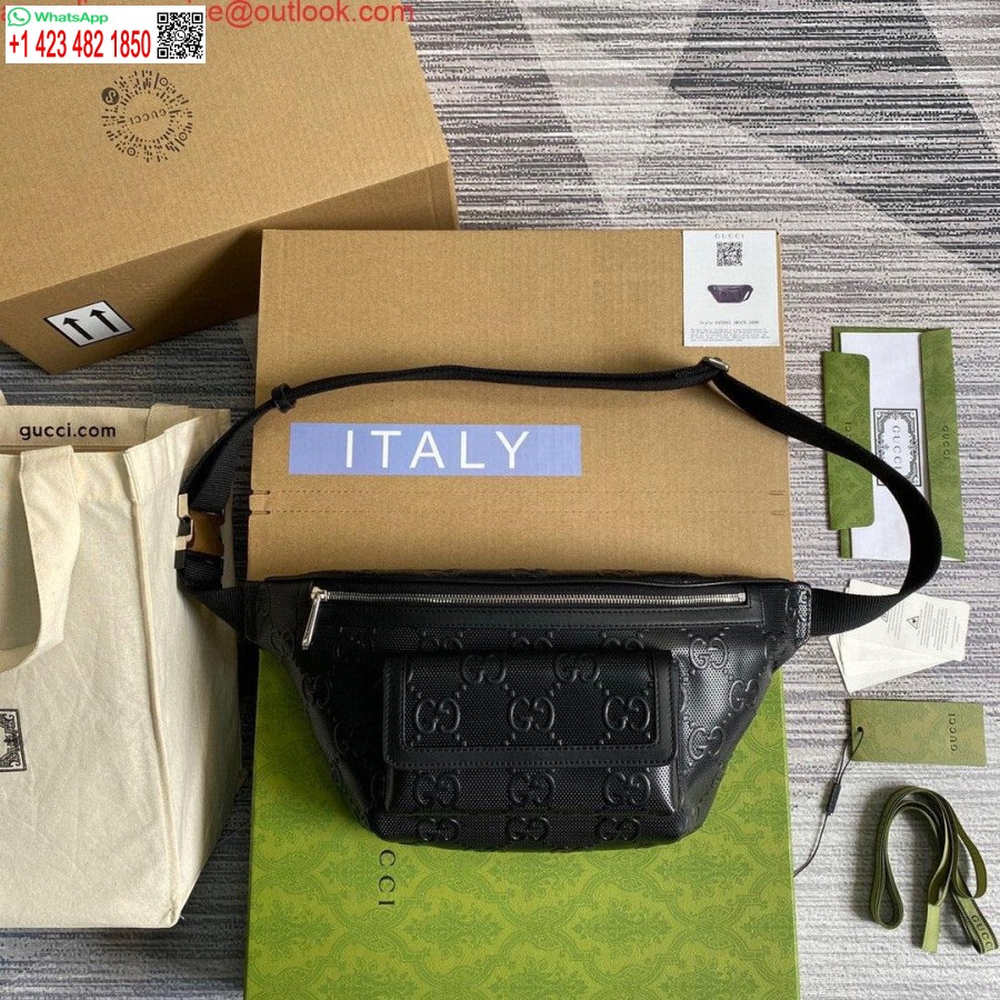 Replica Gucci 645093 Gg Reljefi Jostas Soma Melna Gg Reljefa āda