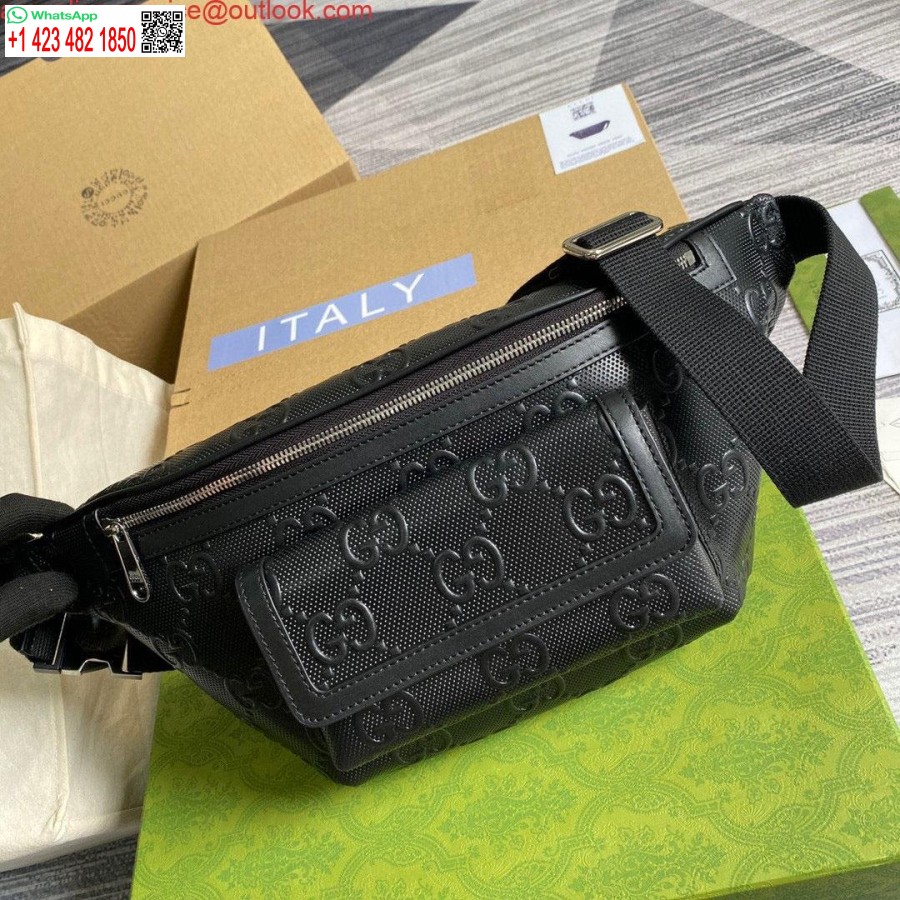 Replica Gucci 645093 Gg Reljefi Jostas Soma Melna Gg Reljefa āda