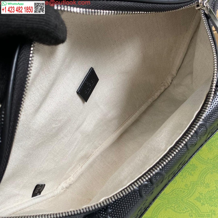 Replica Gucci 645093 Gg Reljefi Jostas Soma Melna Gg Reljefa āda