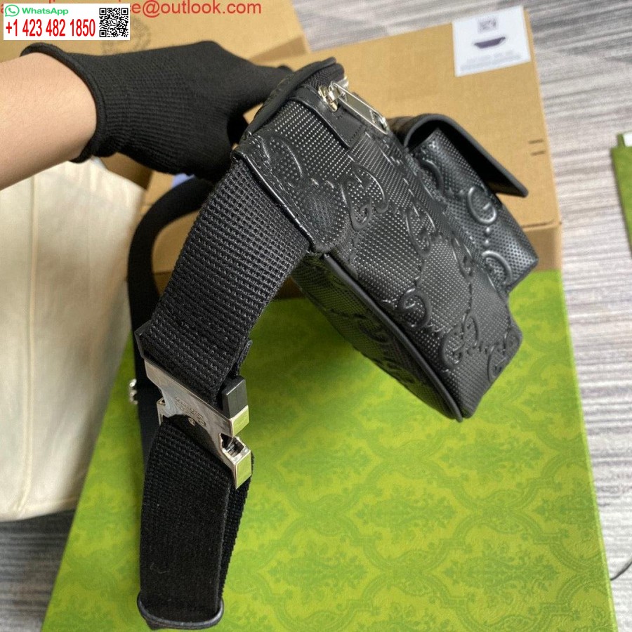 Replica Gucci 645093 Gg Kohokuvioitu Vyölaukku Musta Gg Kohokuvioitu Nahka
