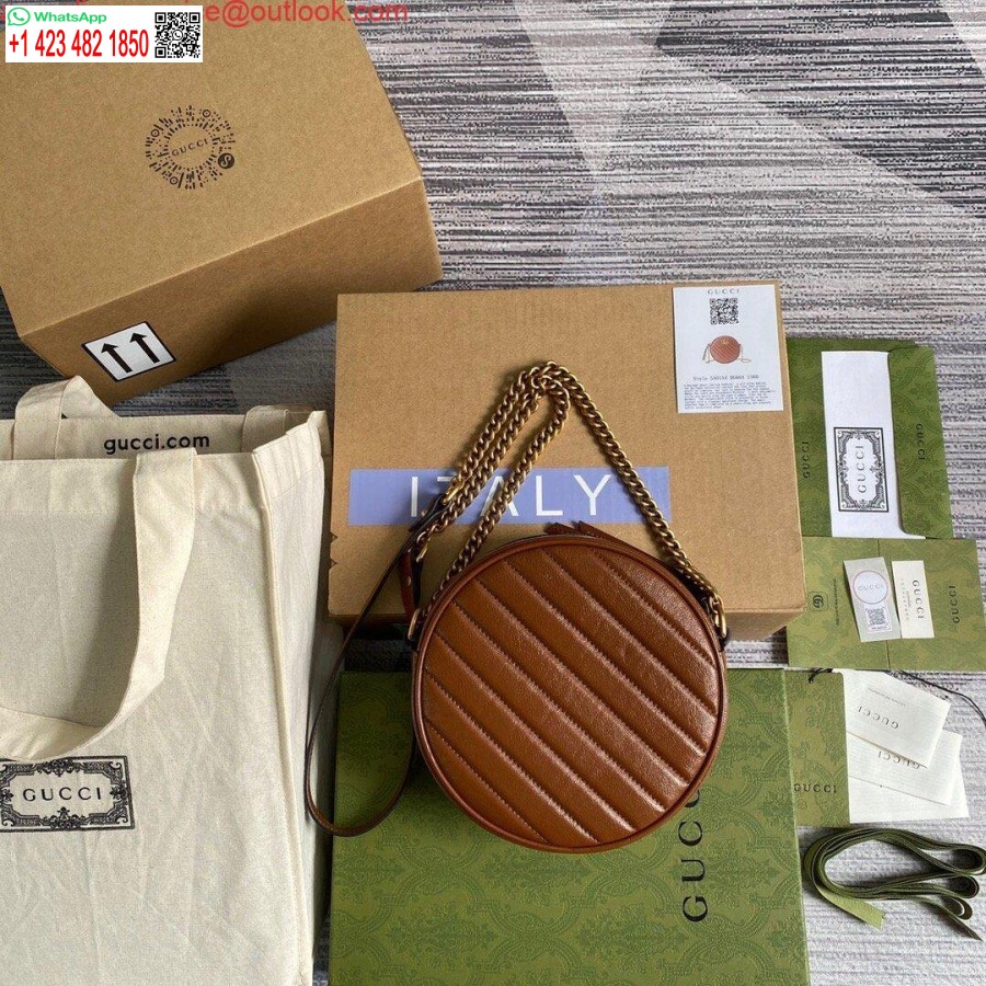 Replika Gucci 550154 Gg Marmont Mini Kulatá Kabelka Přes Rameno Hnědá