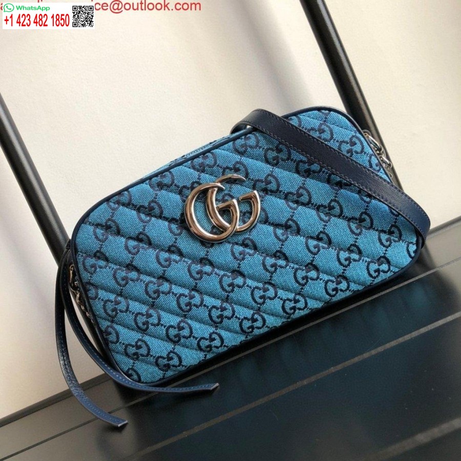 Replik Gucci 447632 GG Marmont Mehrfarbige Kleine Umhängetasche Blau