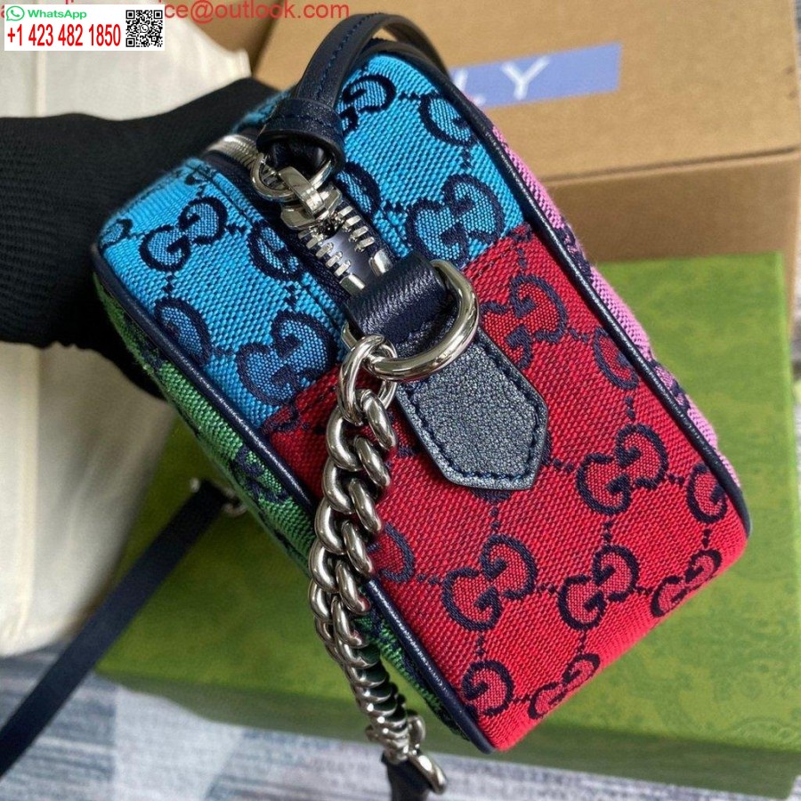 Replica Gucci 447632 Gg Marmont Daugiaspalvis Mažas Pečių Krepšys, Violetinė Ir žalia