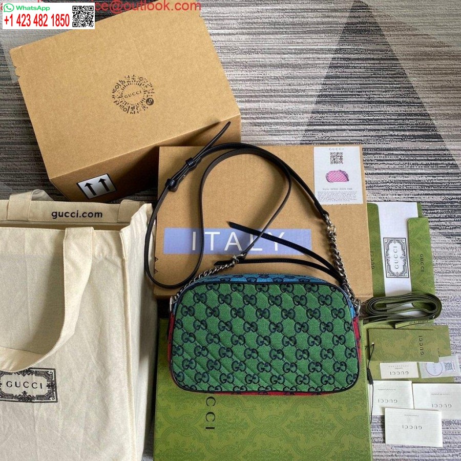 Replika Gucci 447632 Gg Marmont Vícebarevná Malá Taška Přes Rameno Fialová A Zelená