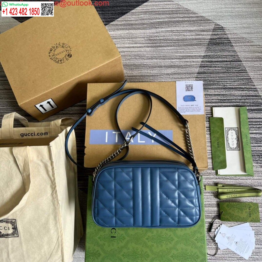 نسخة طبق الأصل من غوتشي 447632 جي جي مارمونت حقيبة كتف ماتيلاسيه زرقاء