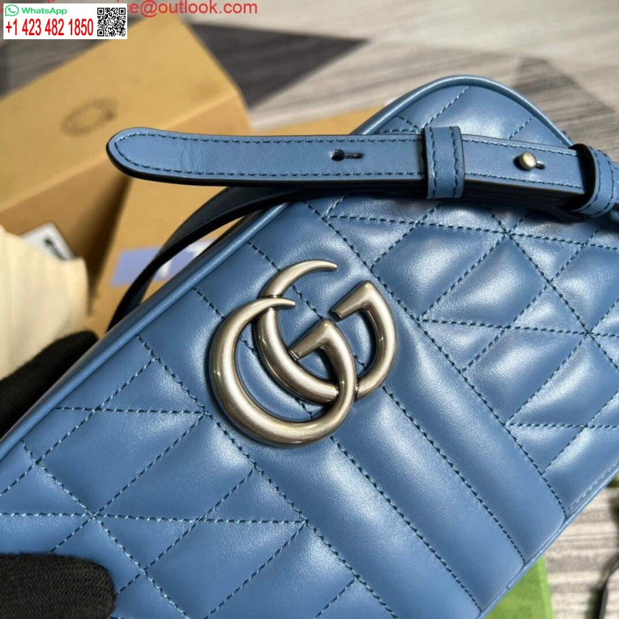 نسخة طبق الأصل من غوتشي 447632 جي جي مارمونت حقيبة كتف ماتيلاسيه زرقاء