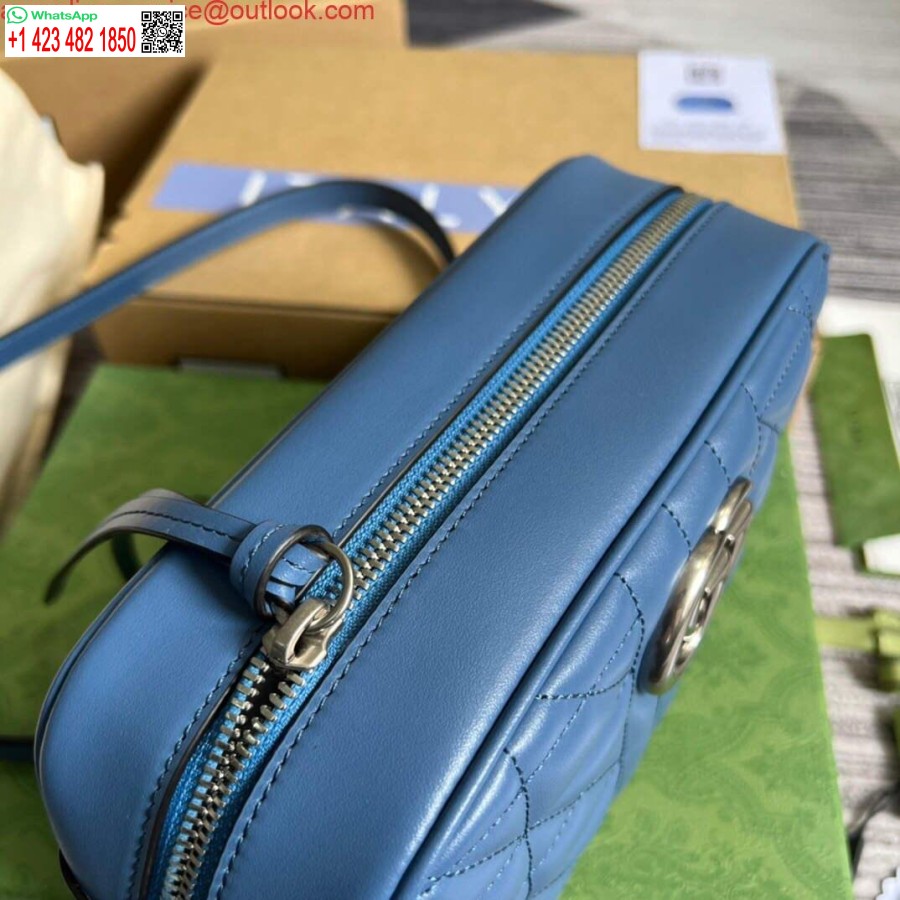 نسخة طبق الأصل من غوتشي 447632 جي جي مارمونت حقيبة كتف ماتيلاسيه زرقاء