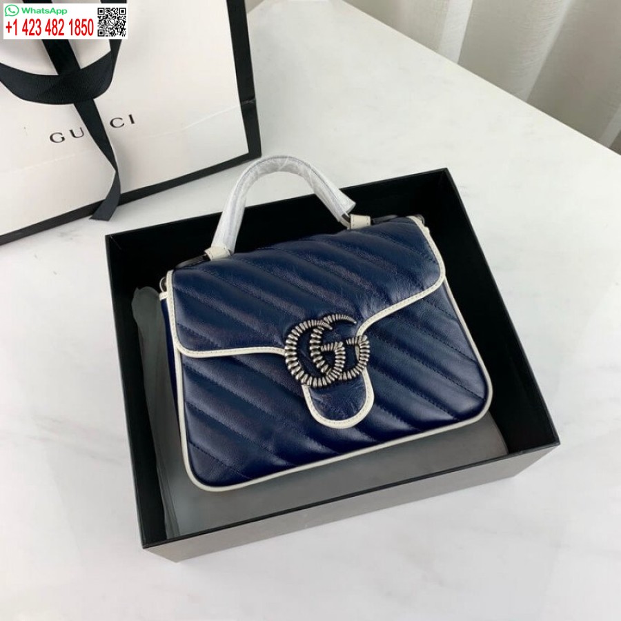Replica Gucci Luxury Gg Marmont Mini Maišelis Su Viršutine Rankena 7 žvaigždučių 583571 Mėlynas