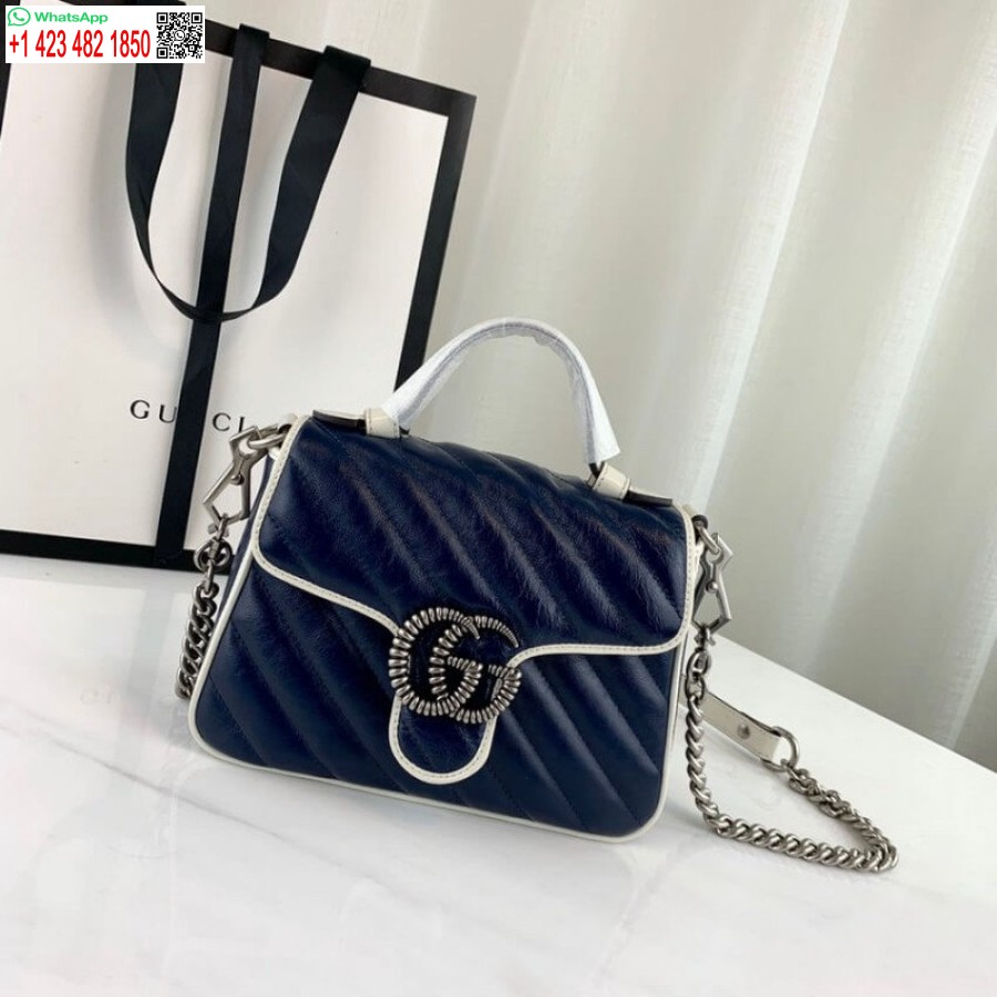 Replica Gucci Luxury Gg Marmont Mini Maišelis Su Viršutine Rankena 7 žvaigždučių 583571 Mėlynas