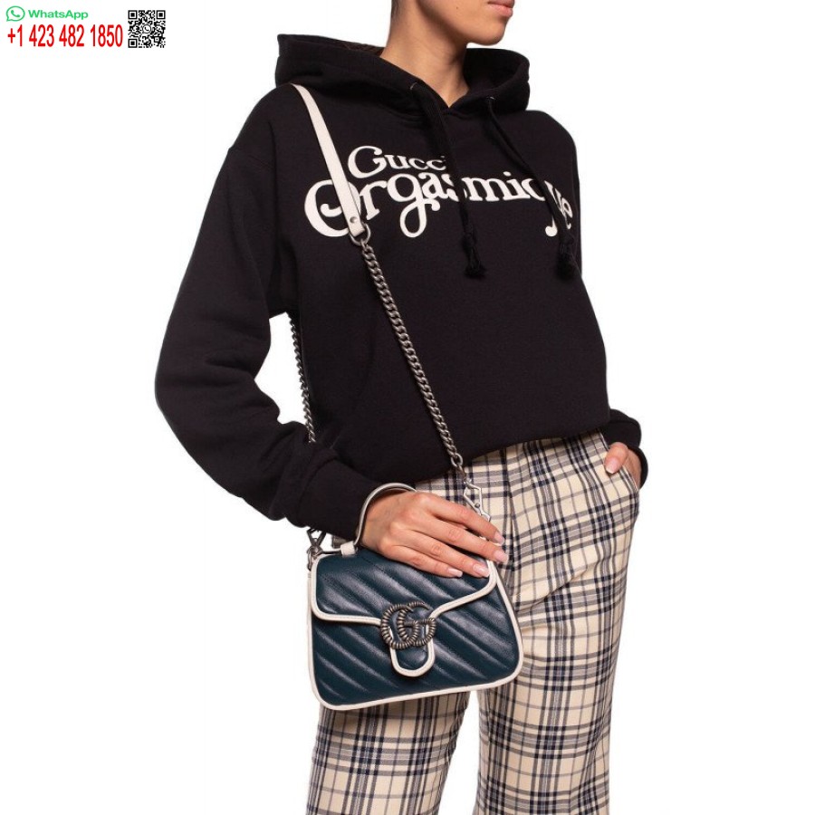 Replica Gucci Luxury Gg Marmont Mini Maišelis Su Viršutine Rankena 7 žvaigždučių 583571 Mėlynas