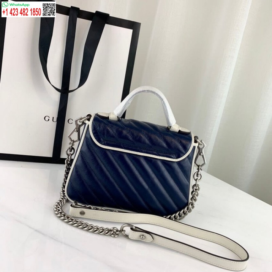 Replica Gucci Luxury Gg Marmont Mini Maišelis Su Viršutine Rankena 7 žvaigždučių 583571 Mėlynas