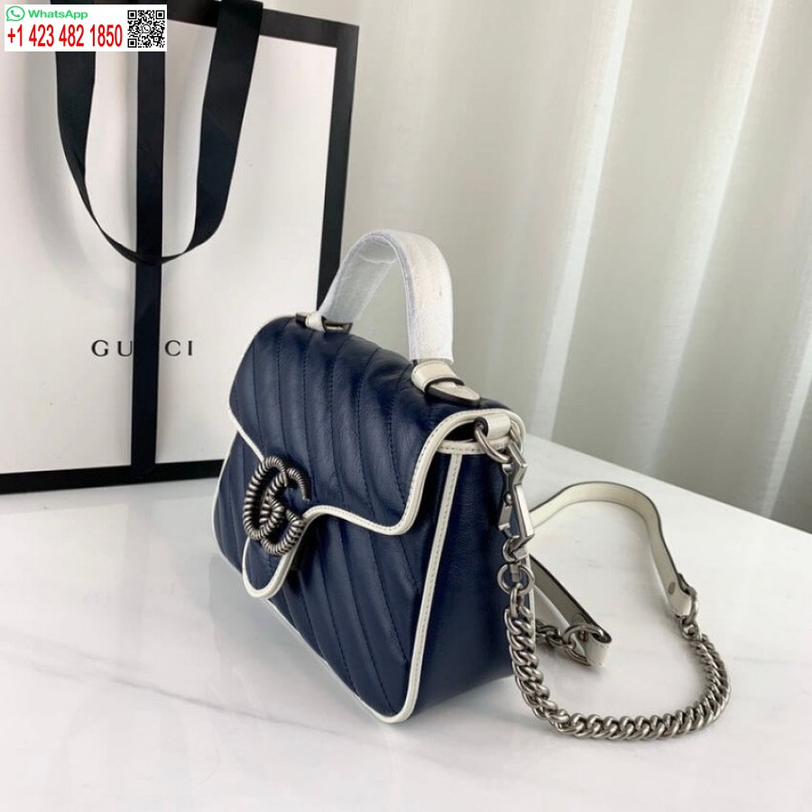 Replica Gucci Luxury Gg Marmont Mini Maišelis Su Viršutine Rankena 7 žvaigždučių 583571 Mėlynas