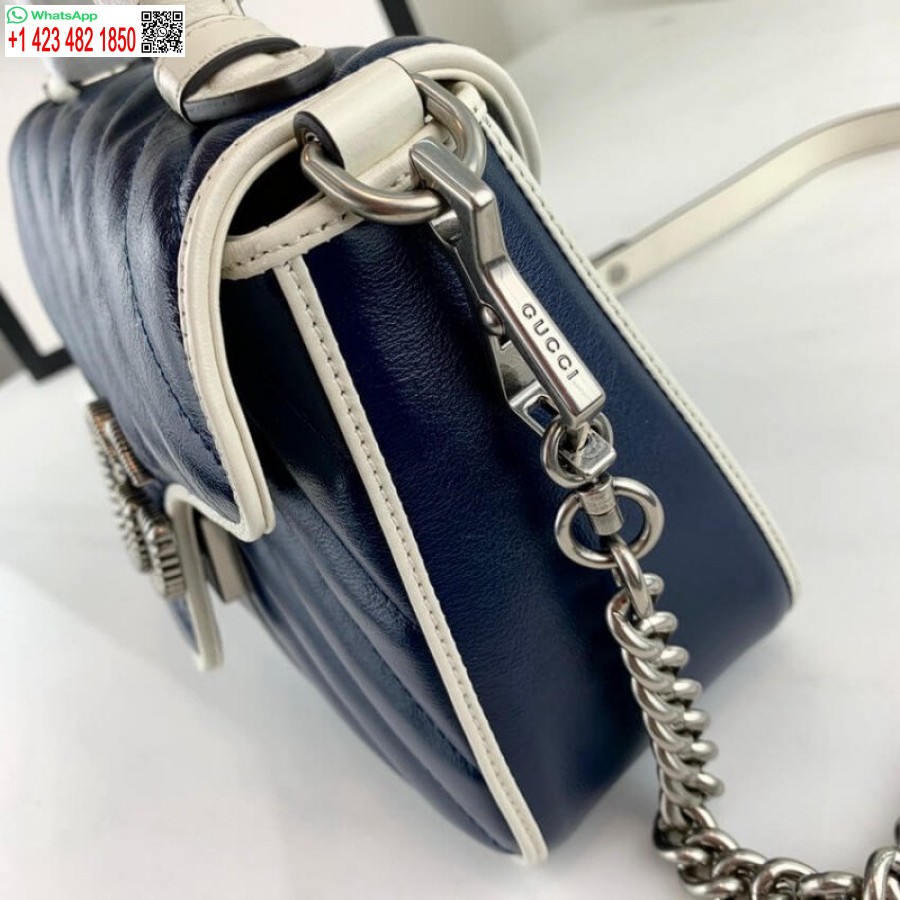 Replica Gucci Luxury Gg Marmont Mini Maišelis Su Viršutine Rankena 7 žvaigždučių 583571 Mėlynas
