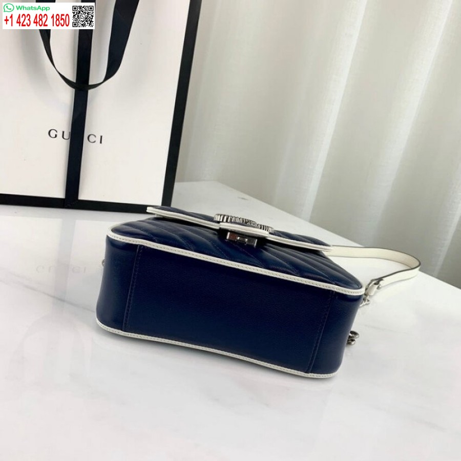 Replica Gucci Luxury Gg Marmont Mini Maišelis Su Viršutine Rankena 7 žvaigždučių 583571 Mėlynas