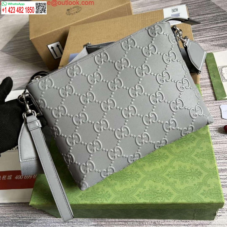 Replica Gucci 696009 Gg Kohokuvioitu Medium Messenger Bag Harmaa