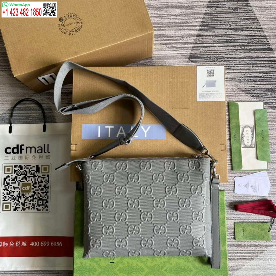 Replica Gucci 696009 Gg Kohokuvioitu Medium Messenger Bag Harmaa