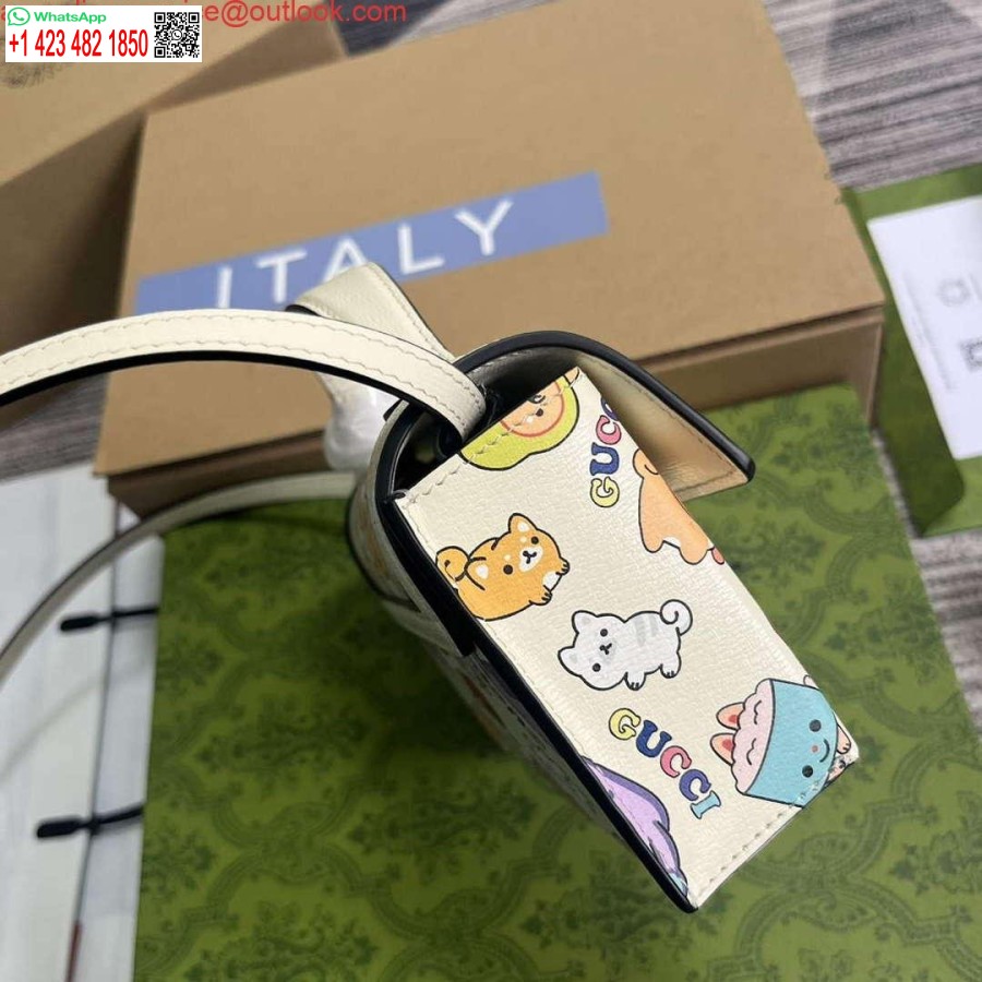 Replica Gucci 652683 Hengelås Mini Bag Hvitt Lær Dyreprint