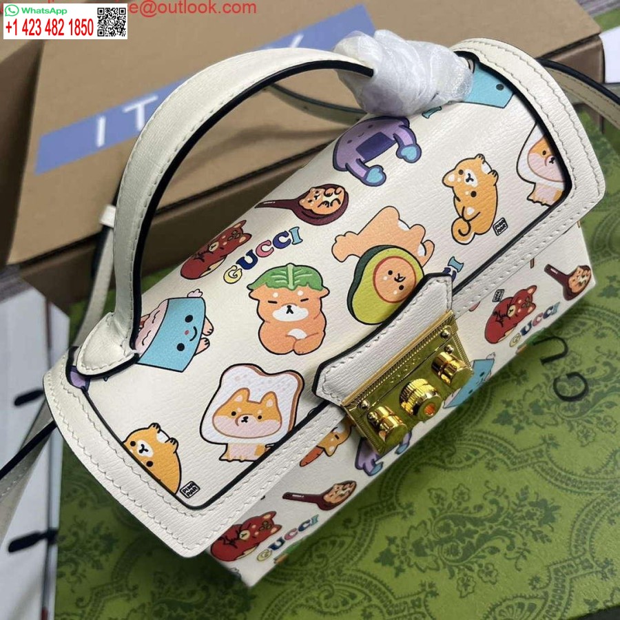 Replica Gucci 652683 Hengelås Mini Bag Hvitt Lær Dyreprint