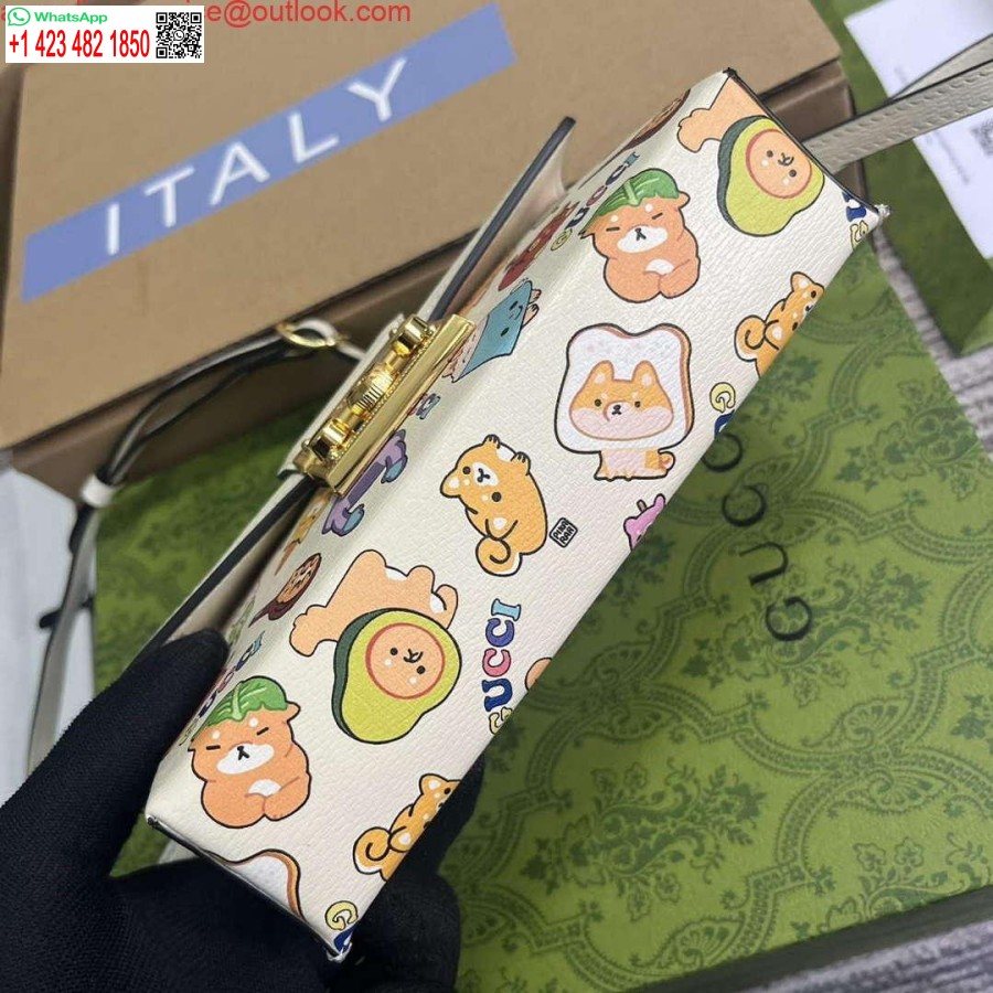 Replica Gucci 652683 Hengelås Mini Bag Hvitt Lær Dyreprint