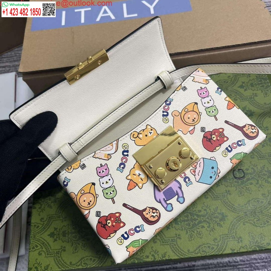 Replica Gucci 652683 Hengelås Mini Bag Hvitt Lær Dyreprint