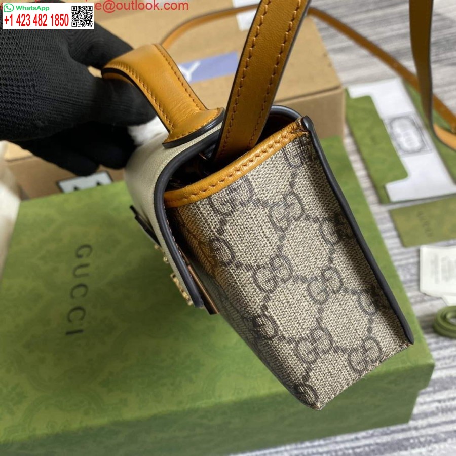 Replika Gucci 652683 Hængelås Mini Taske Elfenben Og Brændt Orange