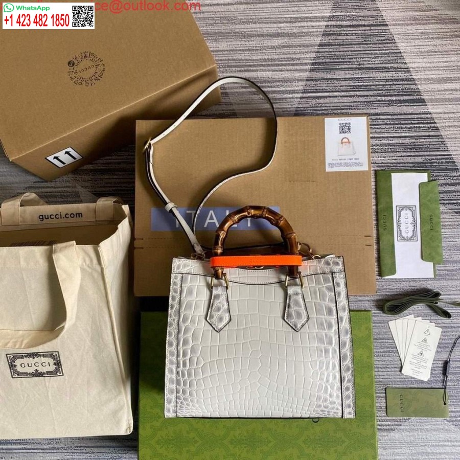 Replica Gucci Diana Pieni Kantokassi Krokotiili Yläkahva Laukku 660195 Valkoinen