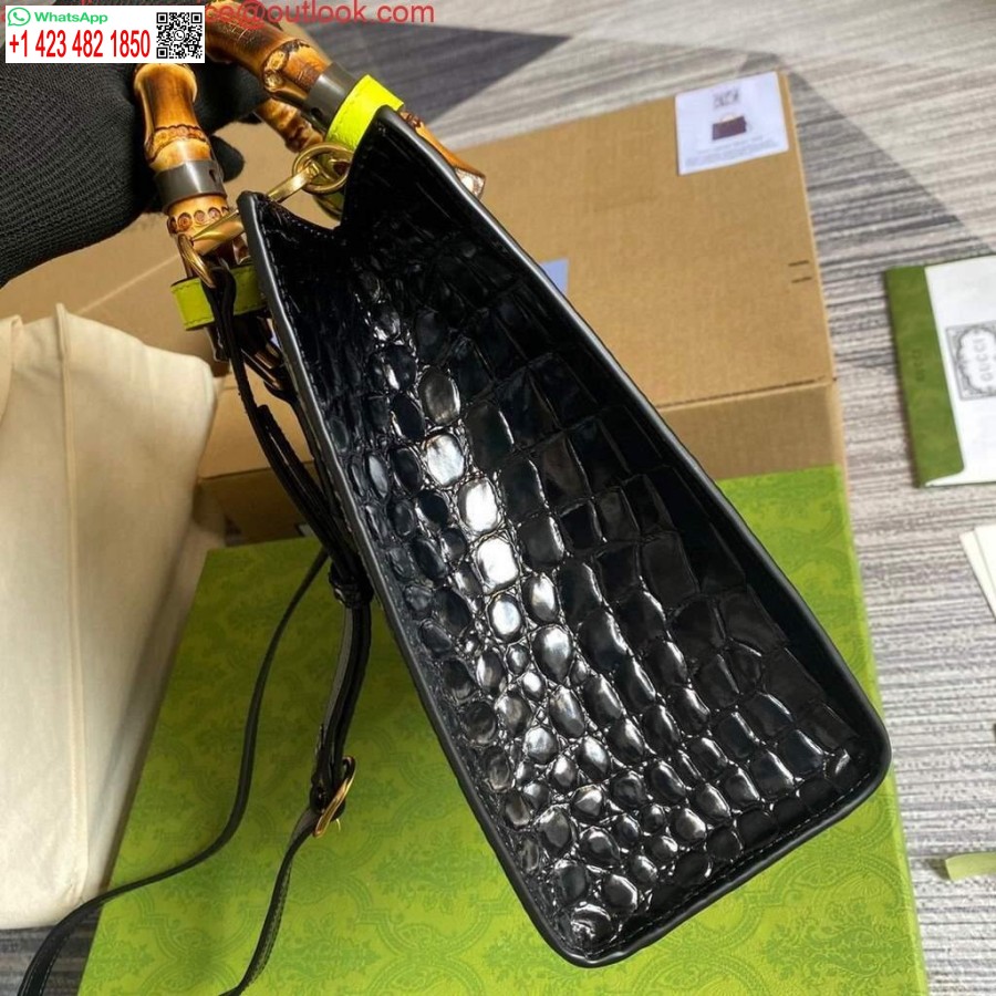 Replica Gucci Diana Pieni Kantokassi Krokotiili Yläkahva Laukku 660195 Musta