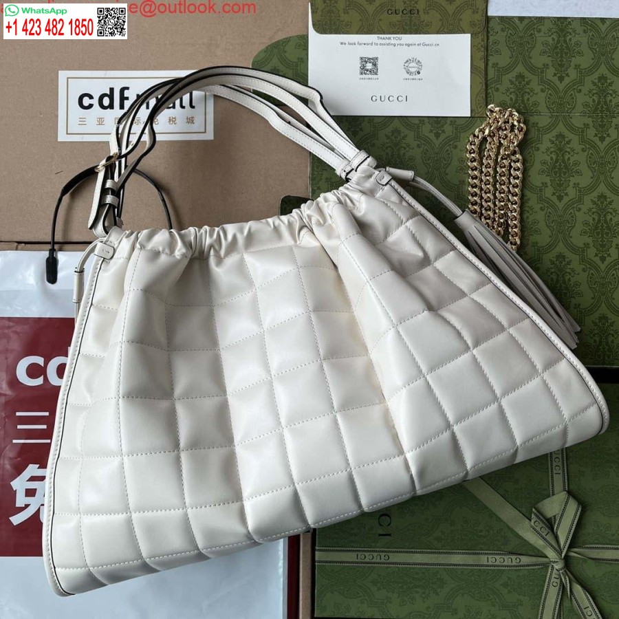 Replica Gucci 746210 Gucci Deco Keskikokoinen Laukku Valkoista Nahkaa