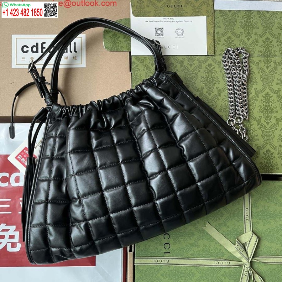 Replica Gucci 746210 Gucci Deco Keskikokoinen Laukku Mustaa Nahkaa