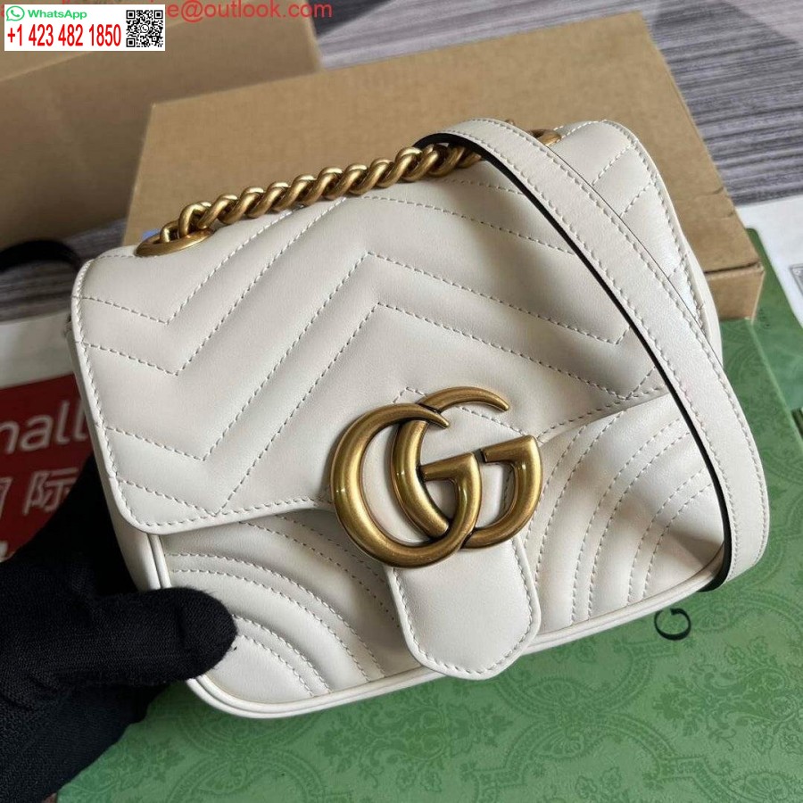 نسخة طبق الأصل غوتشي 739682 جي جي مارمونت ماتيلاسي حمل حقيبة صغيرة بيضاء