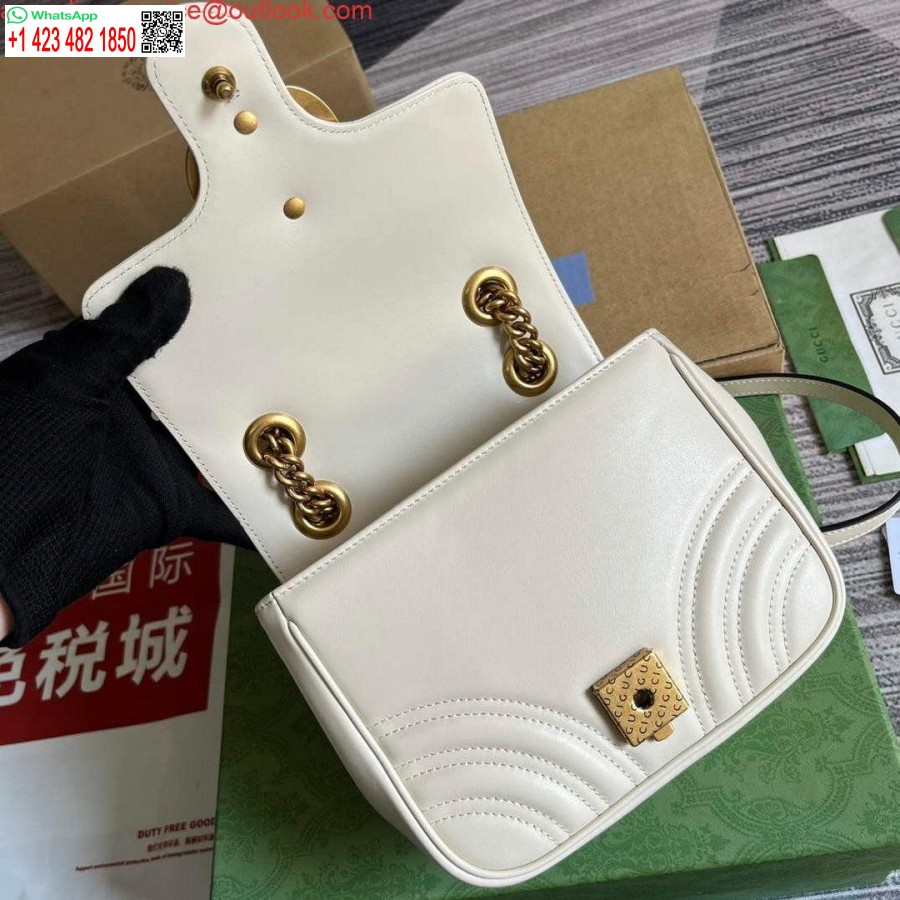 نسخة طبق الأصل غوتشي 739682 جي جي مارمونت ماتيلاسي حمل حقيبة صغيرة بيضاء